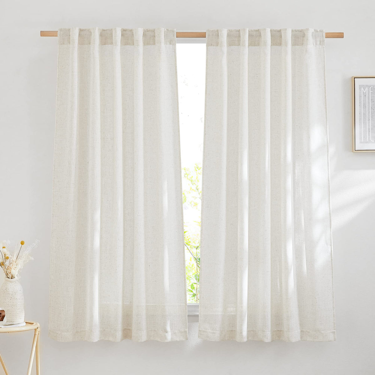 NICETOWN Natural Linen Curtains 70 Inches Length, 2 Panels, W37 x L70