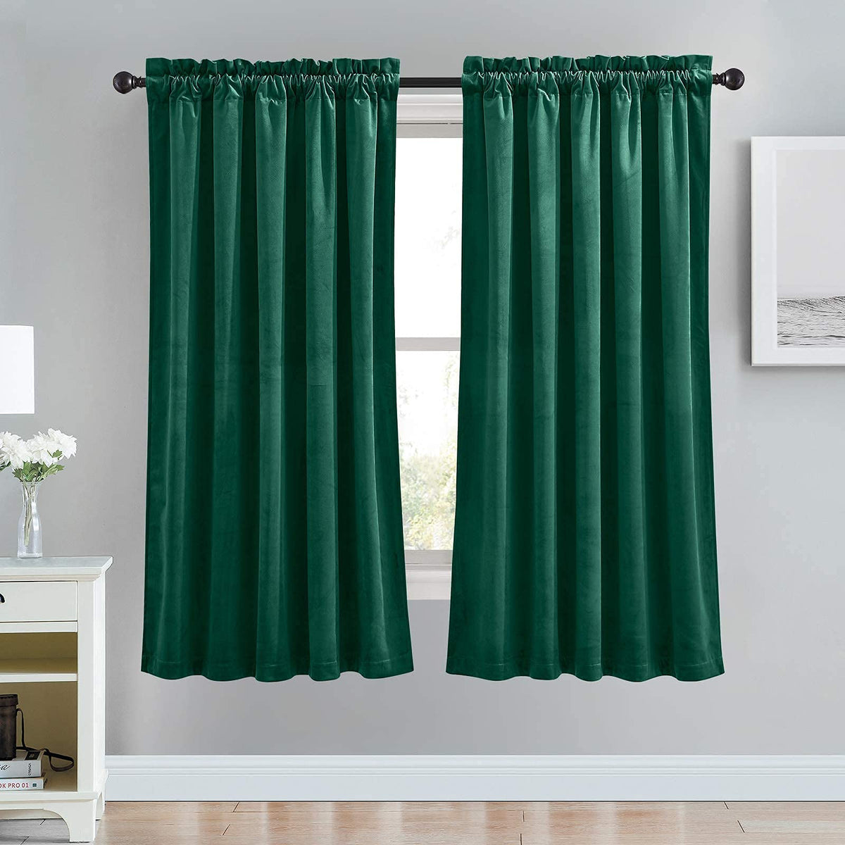 RYB HOME Green Velvet Blackout Curtains 84 inches for Bedroom Living Room