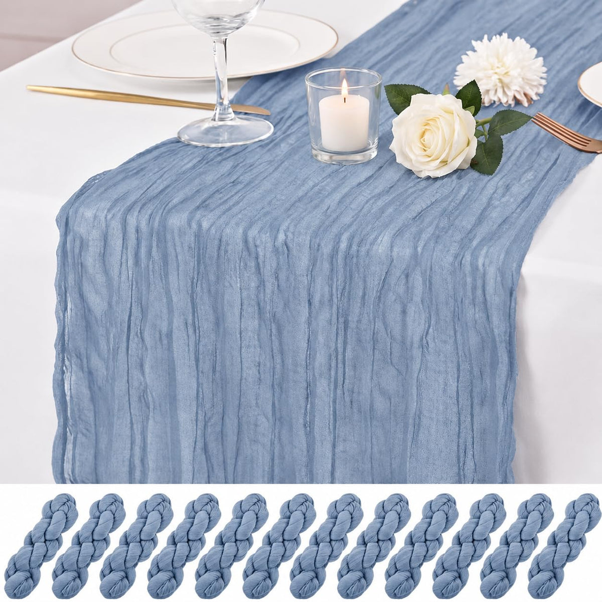 12 Pack Dusty Rose Cheesecloth Table Runner 17x108 Inch Boho Rustic Semi Sheer Gauze Cheese Cloth Table Runner for Wedding Bridal Shower Baby Shower Party Farmhouse Dining Table Decor