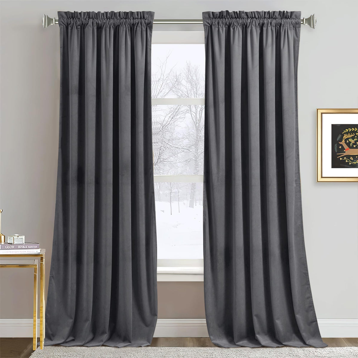 RYB HOME Green Velvet Blackout Curtains 84 inches for Bedroom Living Room