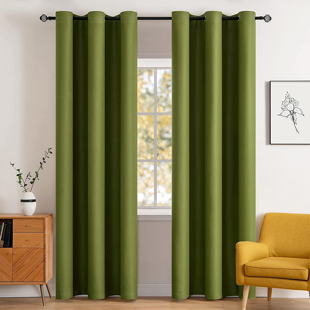 MIULEE Beige Blackout Bedroom Curtains 63 Inch Long Light Blocking