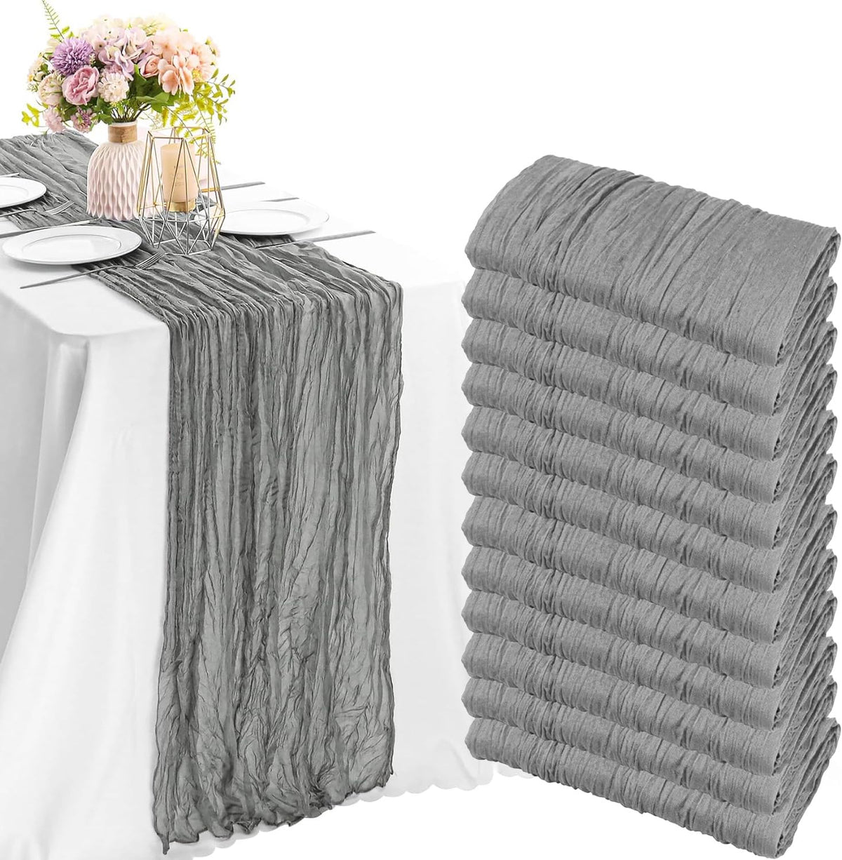 12 Pack Beige Cheesecloth Table Runner, 35x120 Inch Summer Gauze Cheese Cloth Table Runners 10 FT Beige Table Runner for Wedding Baby Shower Birthday Party Table Decors