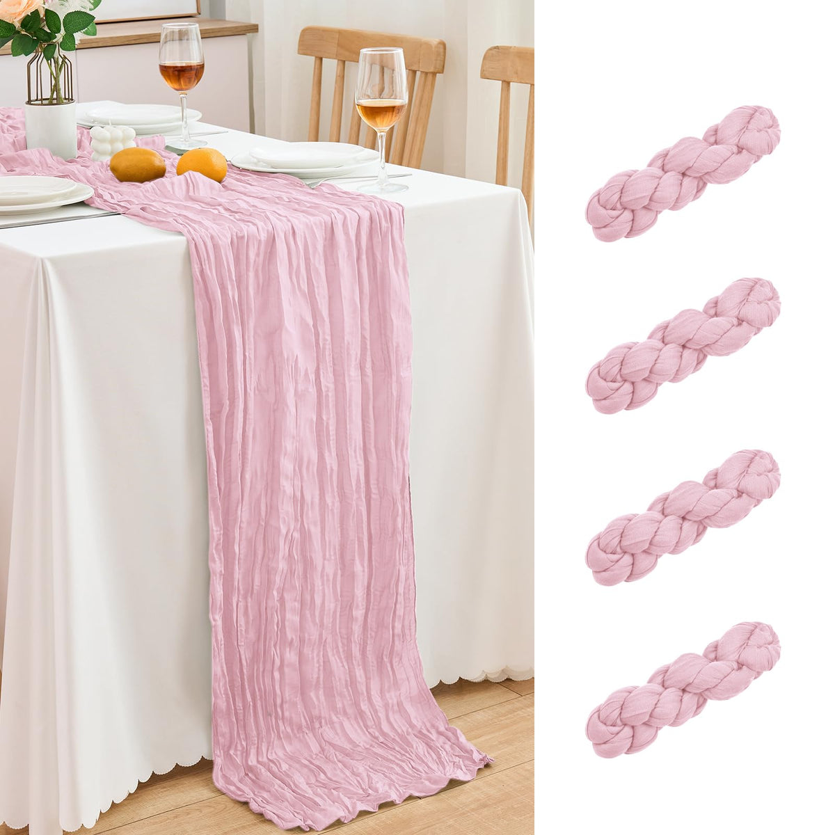 18 Pack Pink Cheesecloth Table Runner 21.5x120 Inch, Semi Sheer Boho Gauze Cheese Cloth Fabric Table Runners 10 FT Long for Wedding Party Baby Shower Birthday Home Decor