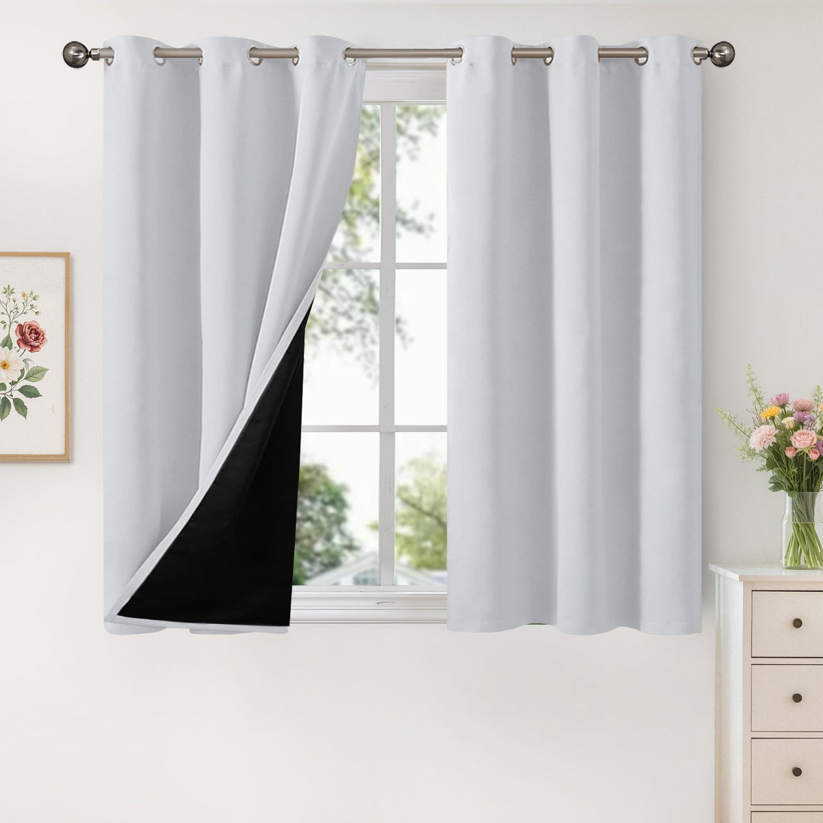 YoungsTex White Linen Blackout Curtains 63 Inch Length for Bedroom 2 Panels