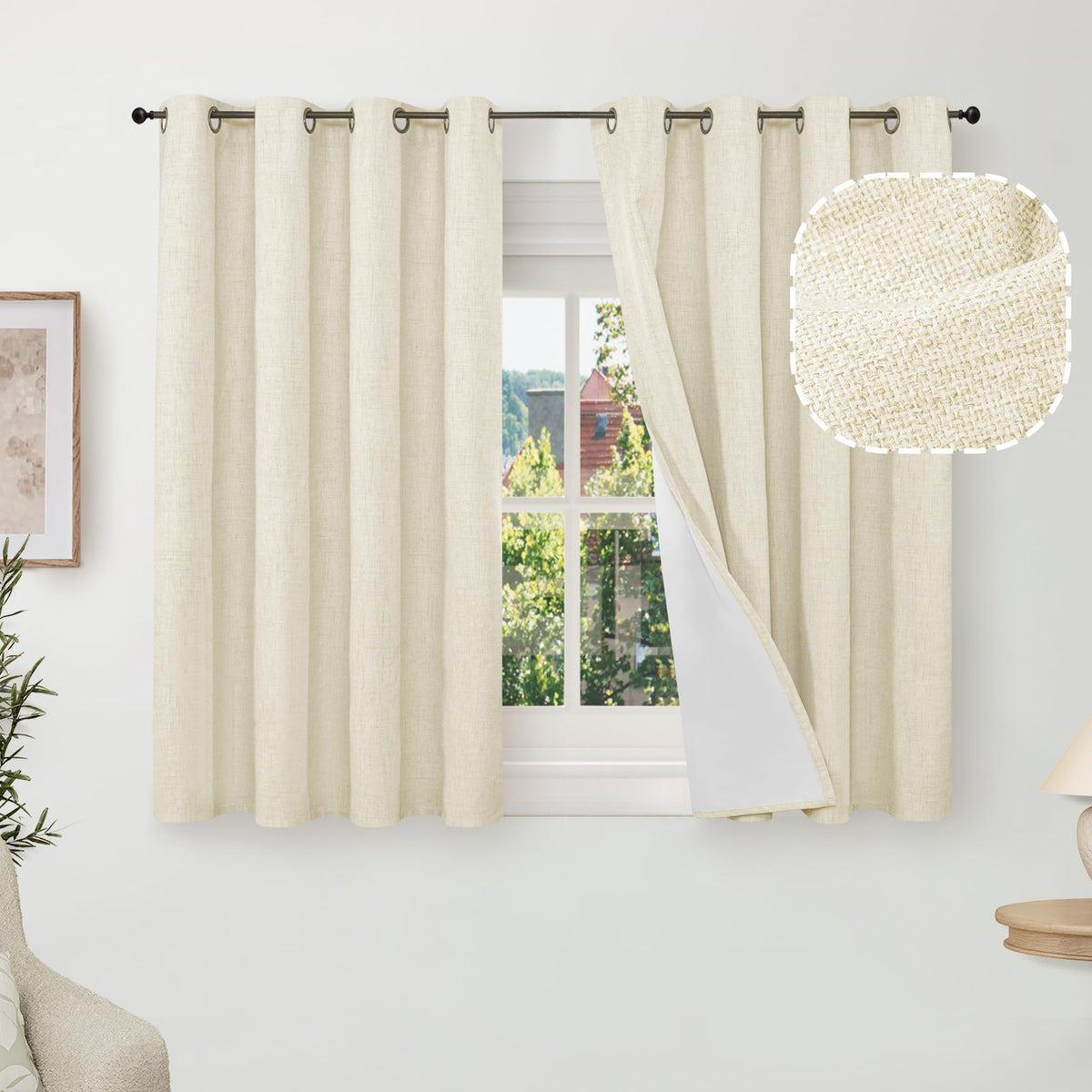 Lajode Natural Linen Blackout Curtains for Bedroom - 52x84 Inch 2 Panels