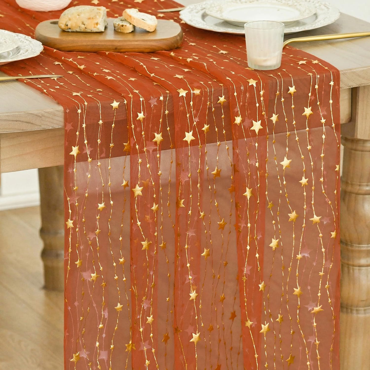 Artoid Mode Stars Pink Gauze Table Runner 10FT, Glitter Metallic Foil Sheer Dining Wedding Anniversary Holiday Birthday Table Decor for Home Party