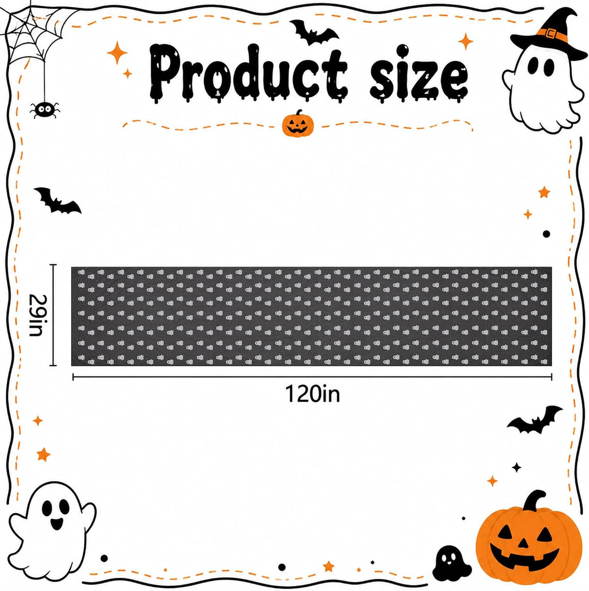 120'' x 29'' Halloween Mesh Ghost Table Runner, Black Sheer Gauze Tulle