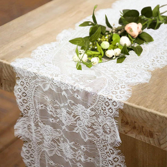 2 Pcs White Lace Table Runner 14 x 120 Inch Vintage Table Runner for Wedding Bridal Shower Baby Shower Party Table Decoration Rustic Rose Embroidered Boho Lace Runners