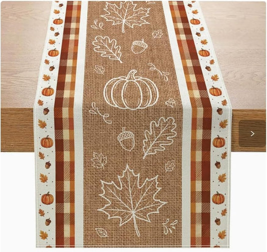 Fall Thanksgiving Table Runner, 13 x 72 Inch Autumn Pumpkins Tablecloth