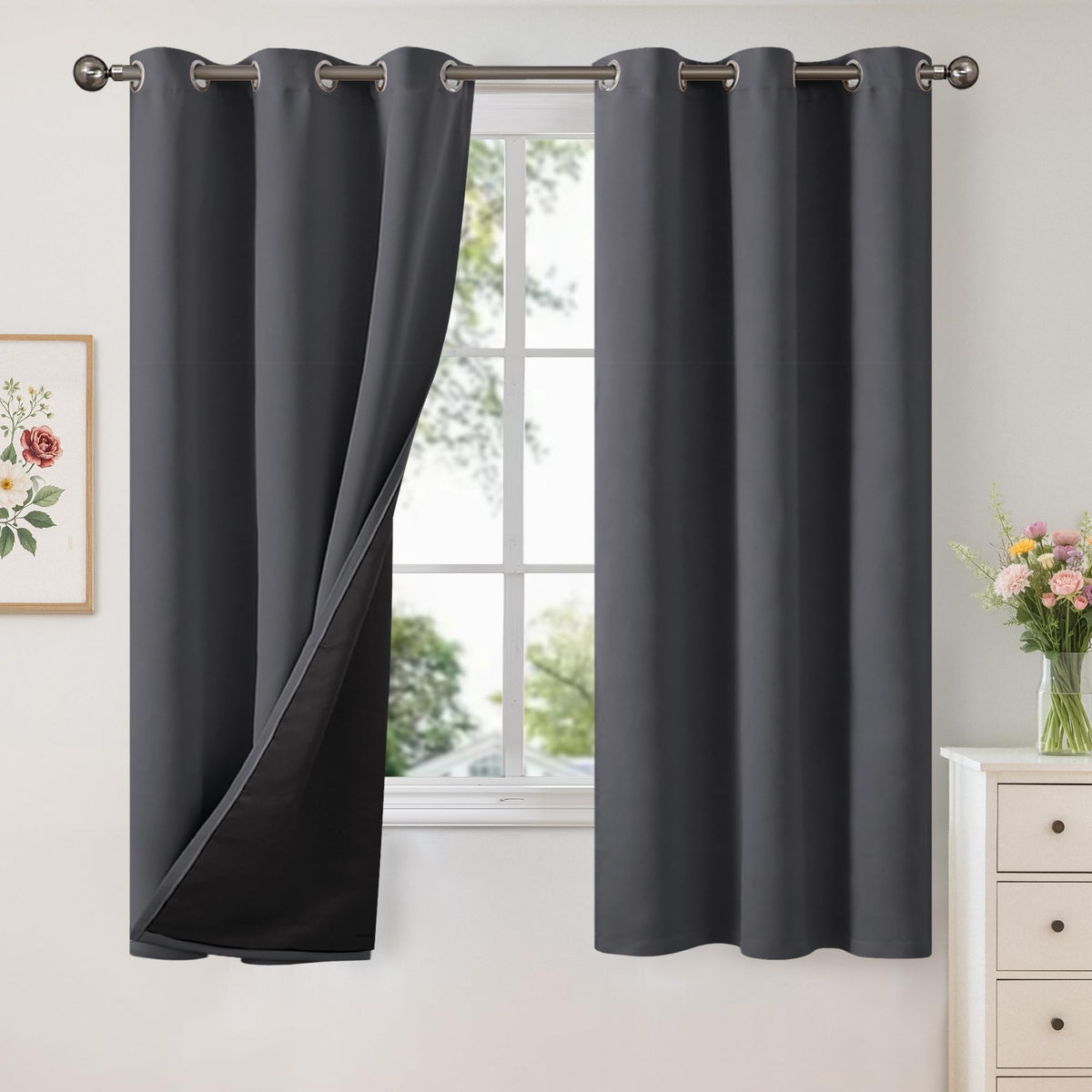 YoungsTex White Linen Blackout Curtains 63 Inch Length for Bedroom 2 Panels