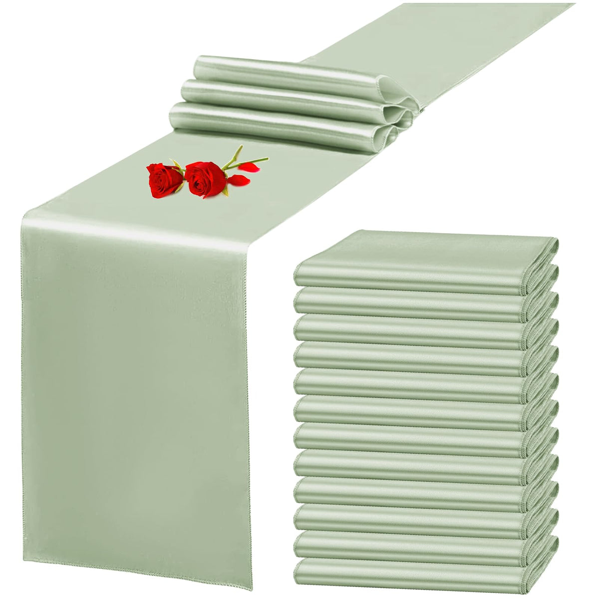 12 Pack Emerald Green Satin Table Runner 12 x 108 Inch Long Premium Table Runners for Wedding Party Events Decoration, Birthday Parties, Banquets Decorations, Graduations, Engagements
