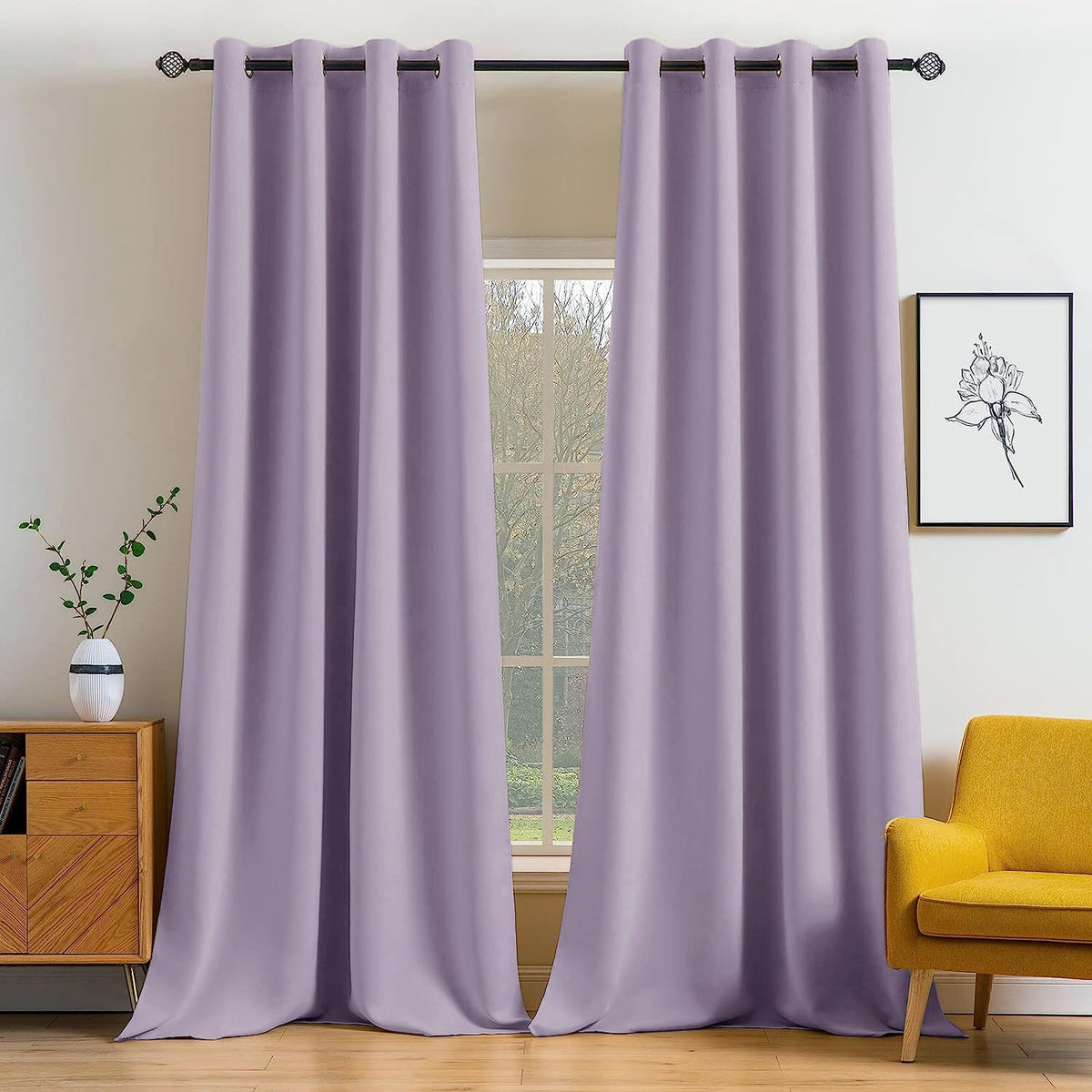 MIULEE Beige Blackout Bedroom Curtains 63 Inch Long Light Blocking