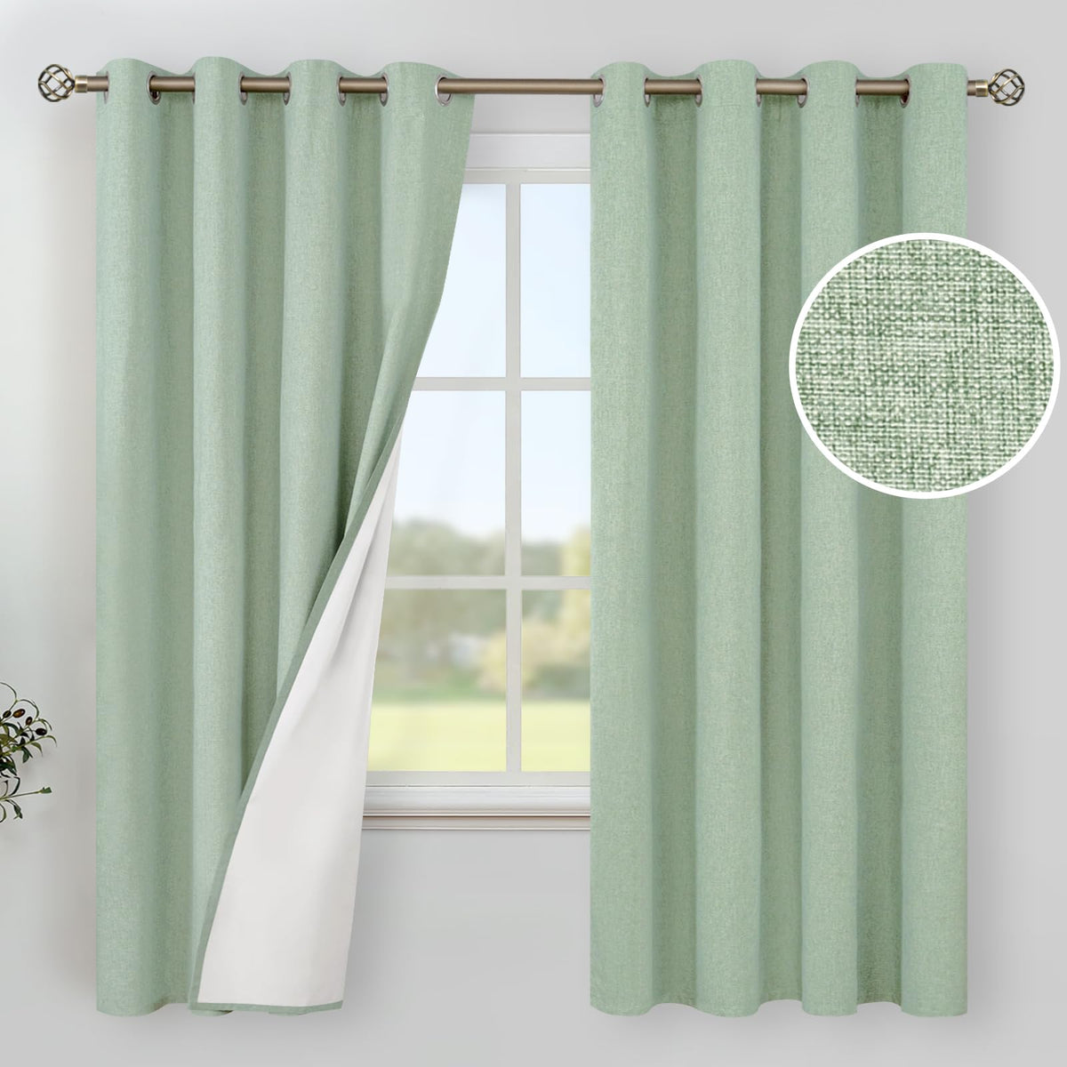 YoungsTex White Linen Blackout Curtains 63 Inch Length for Bedroom 2 Panels