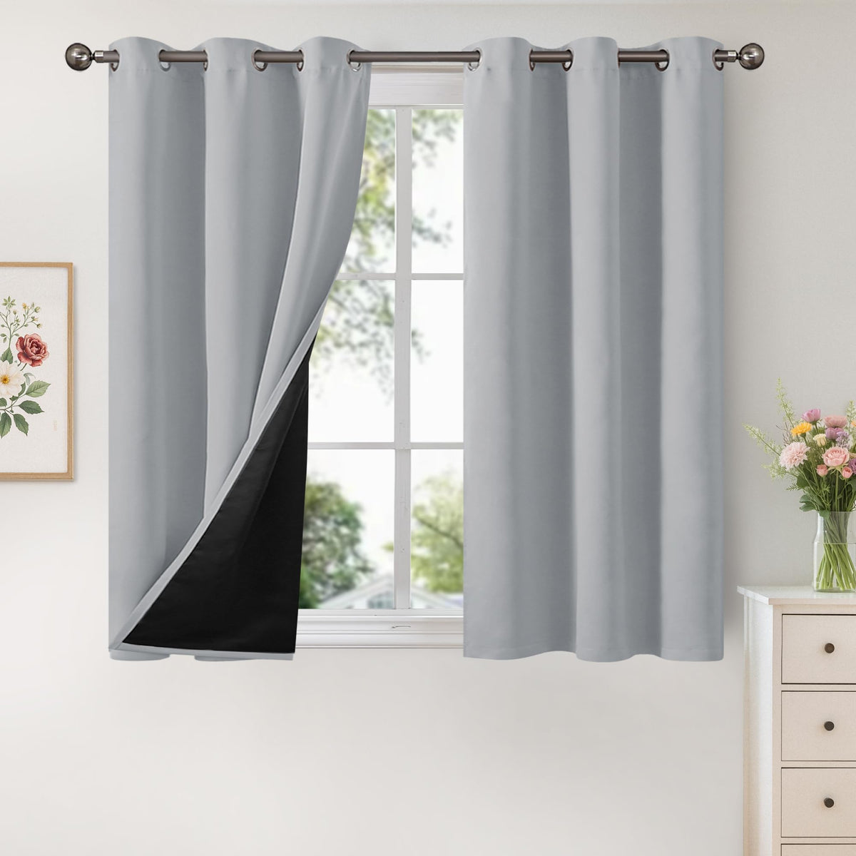 YoungsTex White Linen Blackout Curtains 63 Inch Length for Bedroom 2 Panels