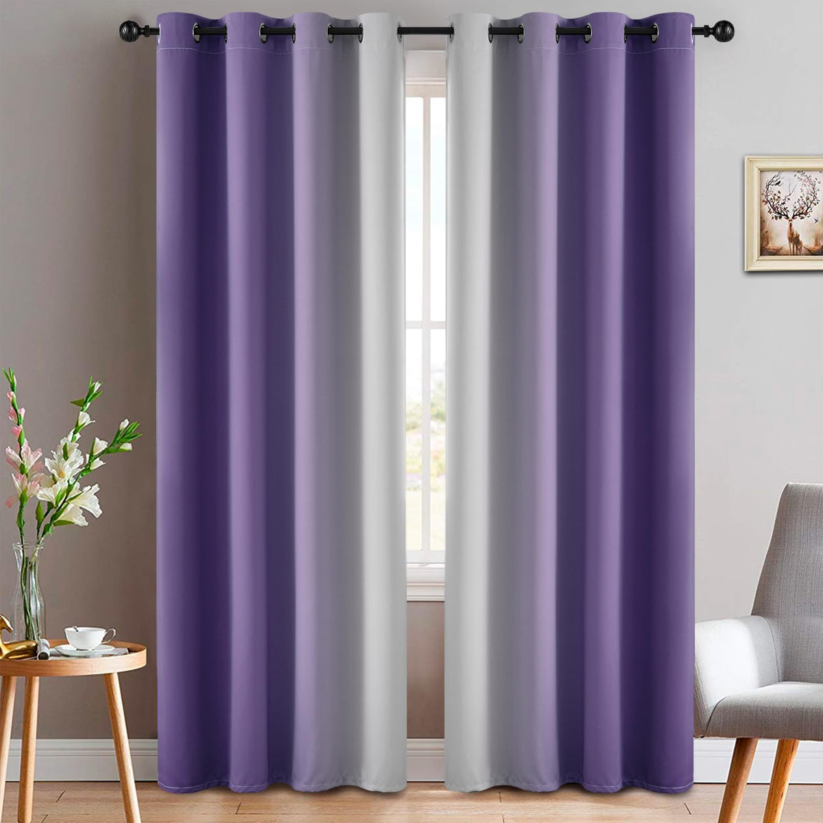 Yakamok Ombre Curtains Blue and Greyish White for Living Room,52Wx84L