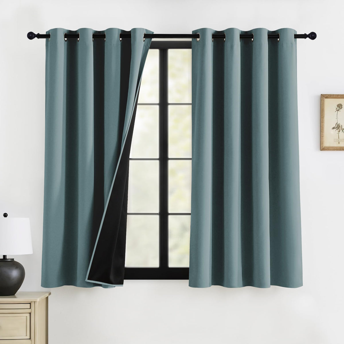 RYB HOME 100% Blackout Black Curtains for Bedroom Living Room 84 inch Long
