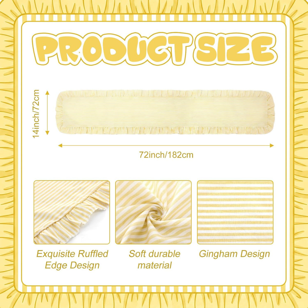 Ruffled Table Runner, Vertical Stripe Yellow, Natural Cotton