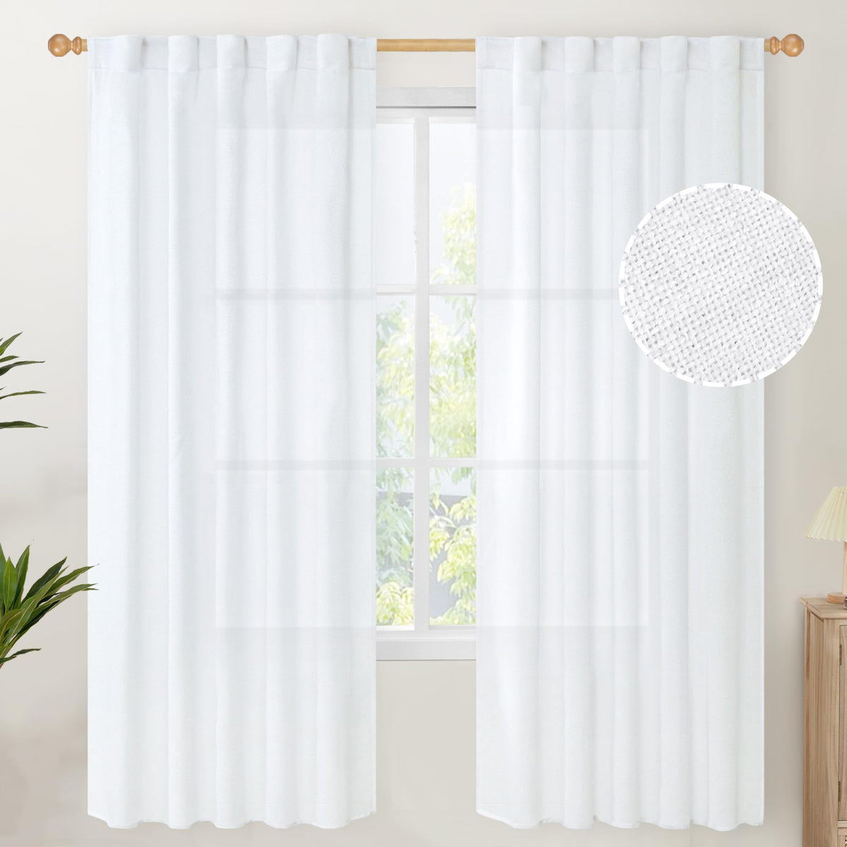 YoungsTex Linen Semi Sheer Curtains 72 Inch Length, Light Filtering Drapes