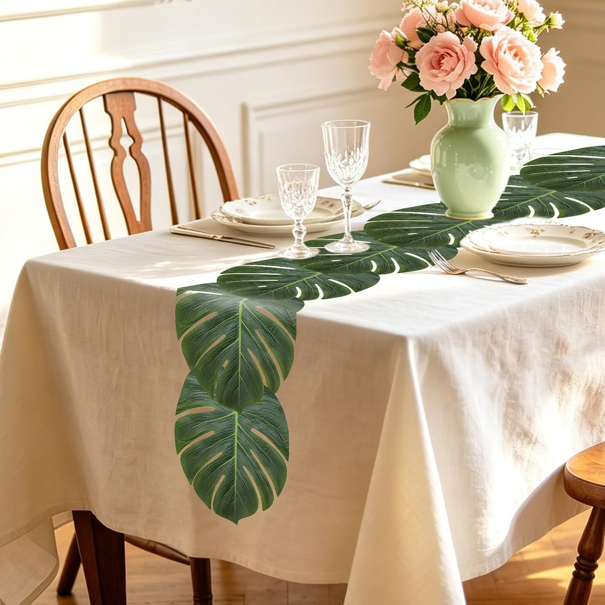 4pcs Artificial Palm Leaves Table Runners Tropical Palm Leaves Table Decorations 70 Inch Hawaiian Leaf Table Runner for Summer Wedding Hawaiian Luau Theme Party Supply Table Wall Decorations