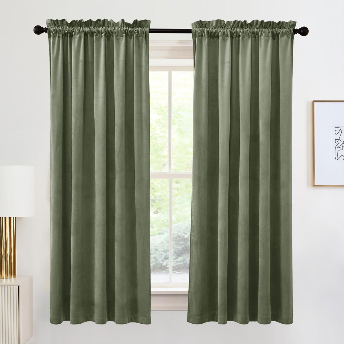 RYB HOME Green Velvet Blackout Curtains 84 inches for Bedroom Living Room