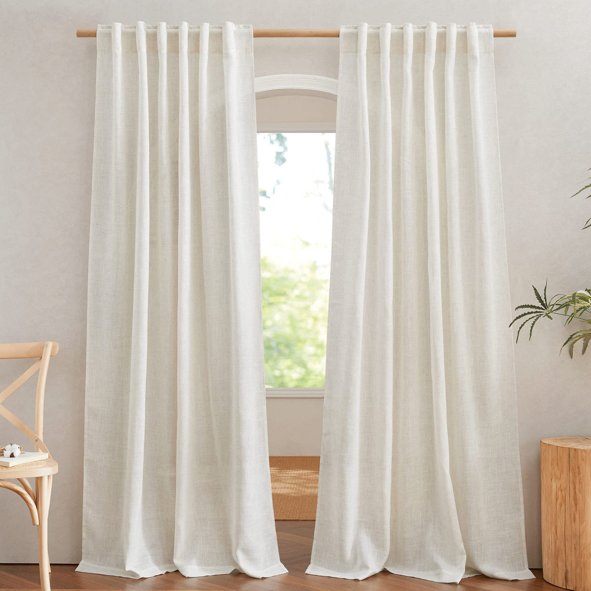 NICETOWN Natural Linen Curtains 70 Inches Length, 2 Panels, W37 x L70