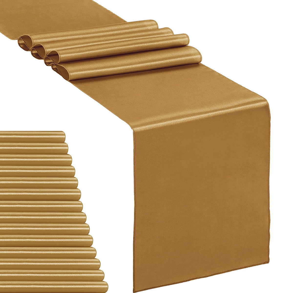 5-Pack Satin Table Runner Champagne 12 x 108 inches Long, Table Runners for Wedding, Birthday Parties, Banquets Decorations（5 Pack, 12x108 Inch, Champagne