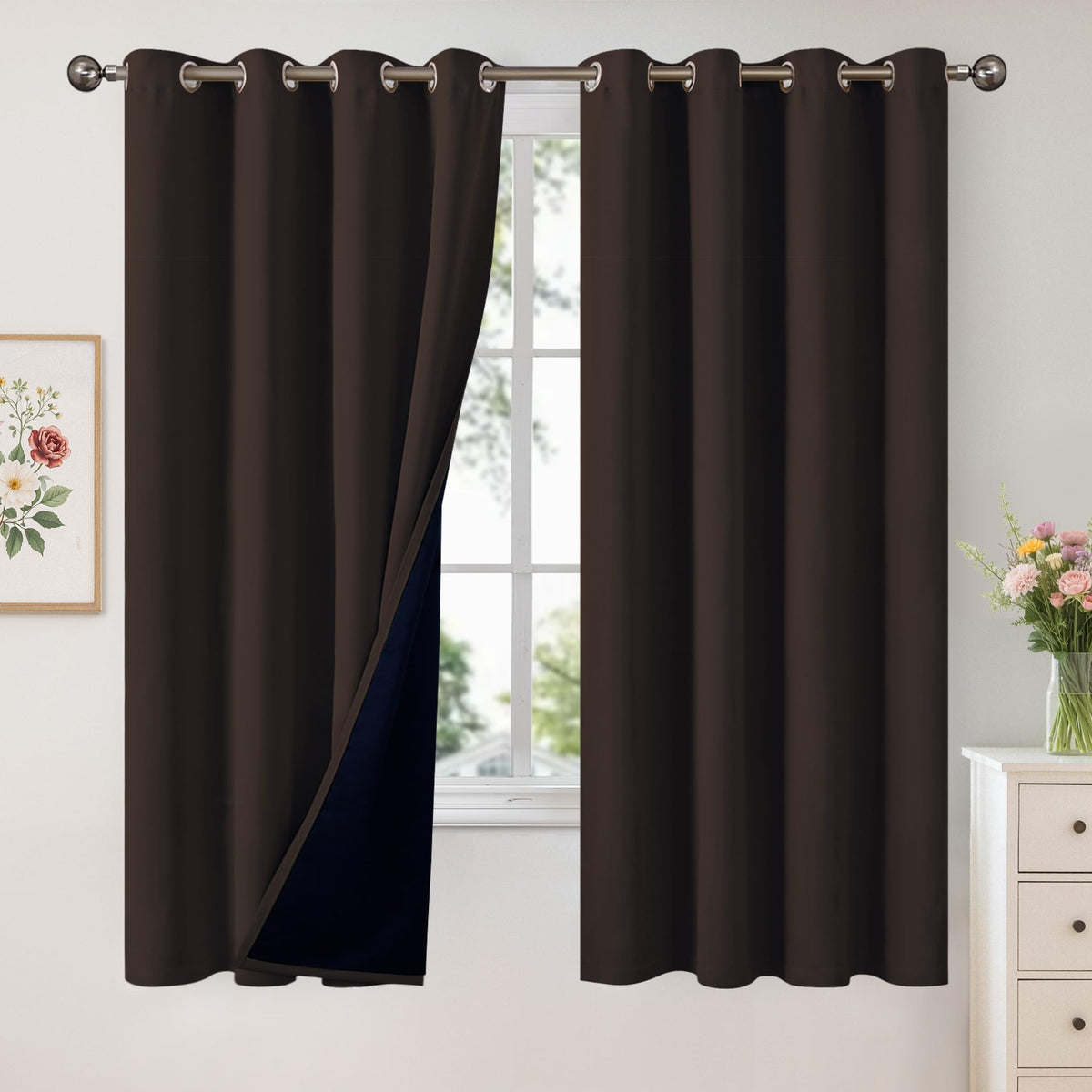 YoungsTex White Linen Blackout Curtains 63 Inch Length for Bedroom 2 Panels