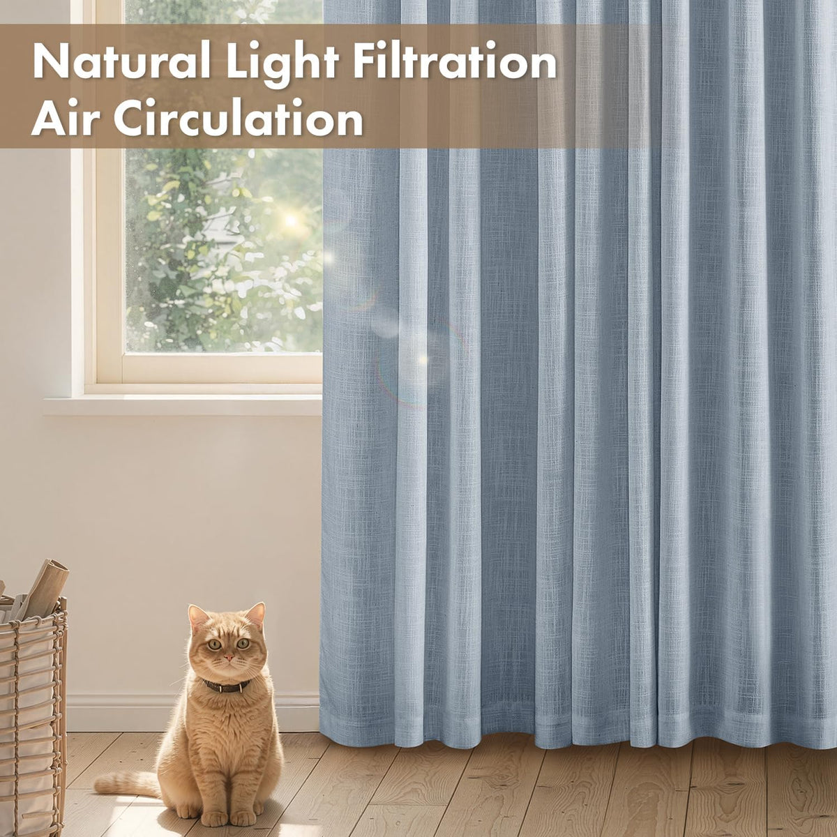 MIULEE Thick Linen Curtains 96 Inches Long Light Blue Semi Sheer for Farmhouse/Living Room/Bedroom, Linen Textured Light Filtering Window Privacy Drapes with Back Tab Rod Pocket, 42Wx96L, Set of 2