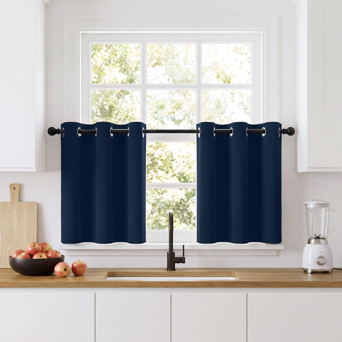 RYB HOME 100% Blackout Black Curtains for Bedroom Living Room 84 inch Long