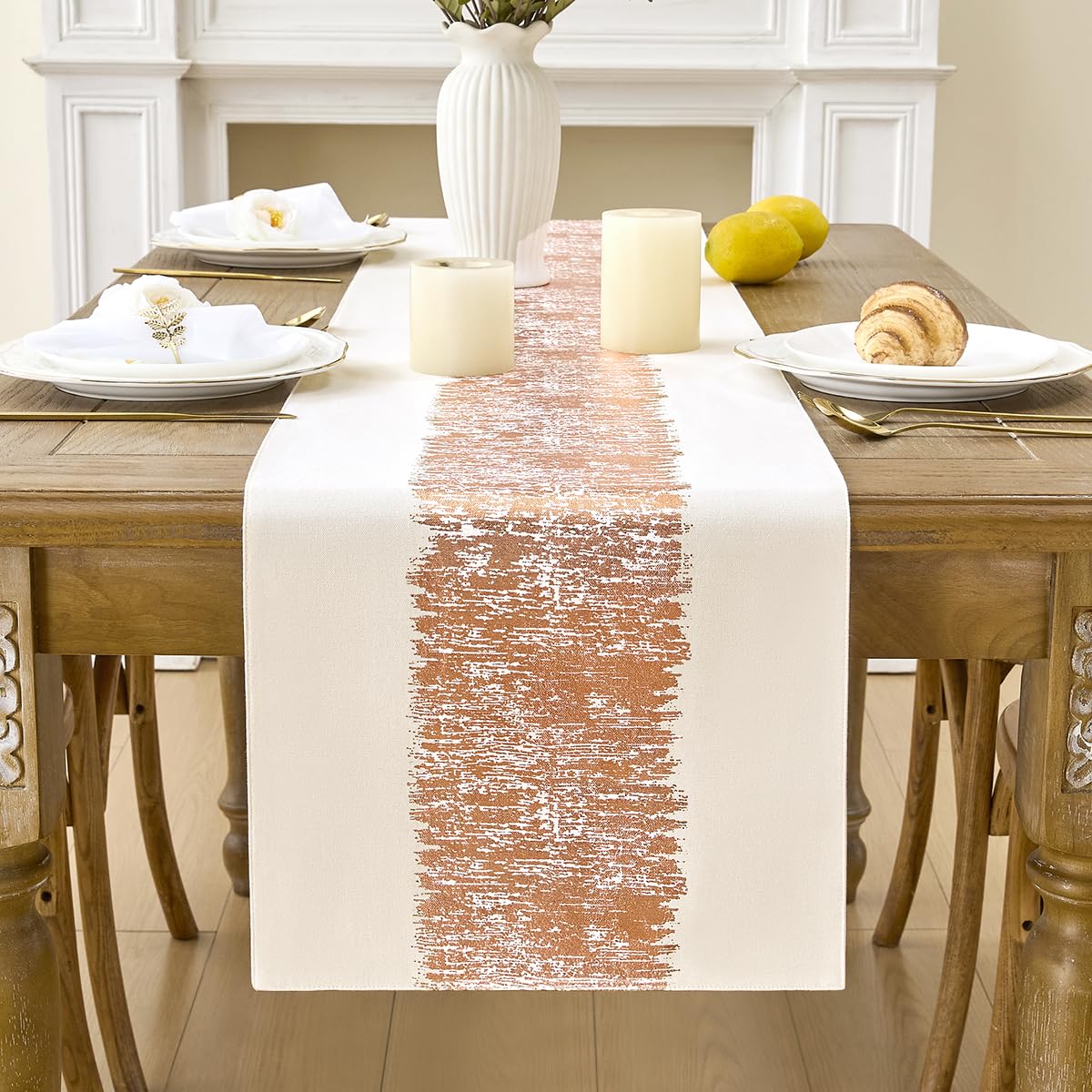 Metallic Style Gold Fall Table Runner, Table Runners 72 Inches Long