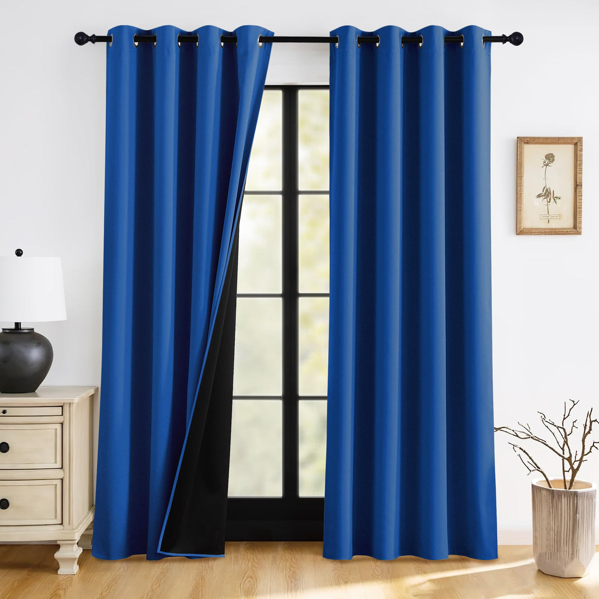 RYB HOME 100% Blackout Black Curtains for Bedroom Living Room 84 inch Long