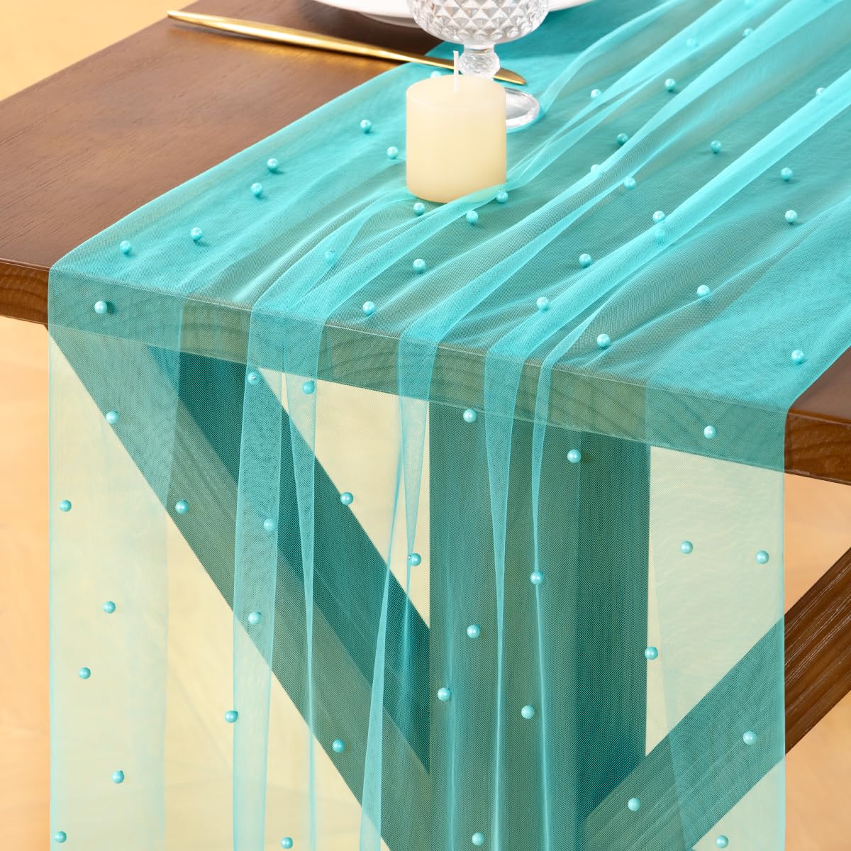 Socomi Pearl Table Runner Fall Tulle Gauze Sheer Wedding Party Home Decor