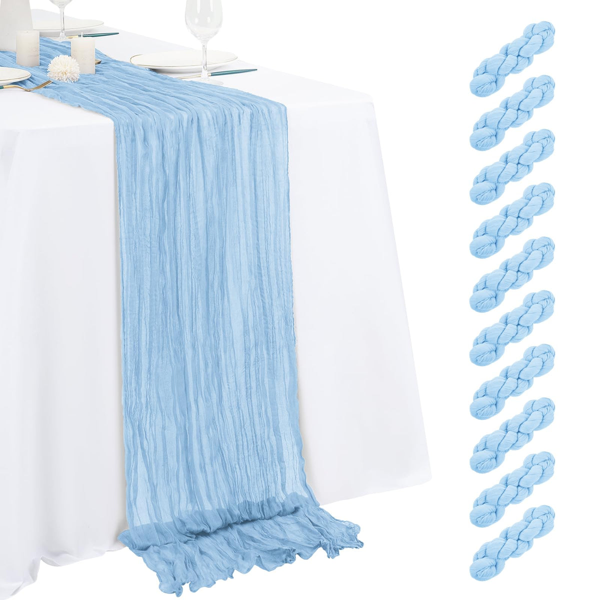 10 Pack Beige Cheesecloth Table Runner 17x108 Inch Semi Sheer Boho Gauze Cheese Cloth Table Runners, for Wedding Bridal Shower Birthday Party Home Decor Garden Farmhouse