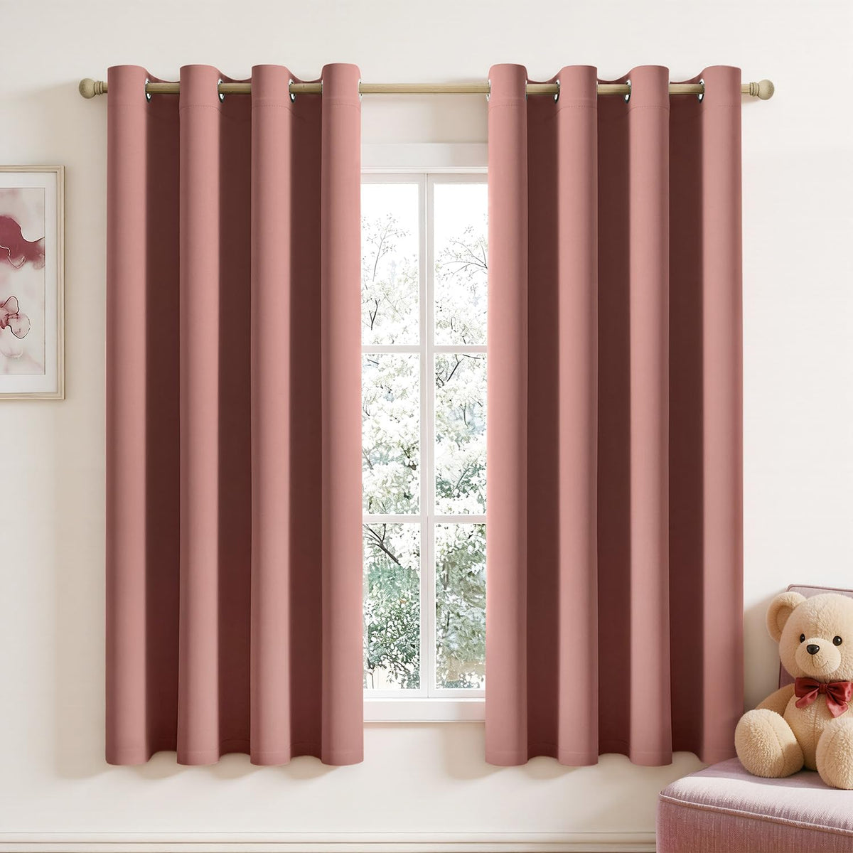 MIULEE Beige Blackout Bedroom Curtains 63 Inch Long Light Blocking