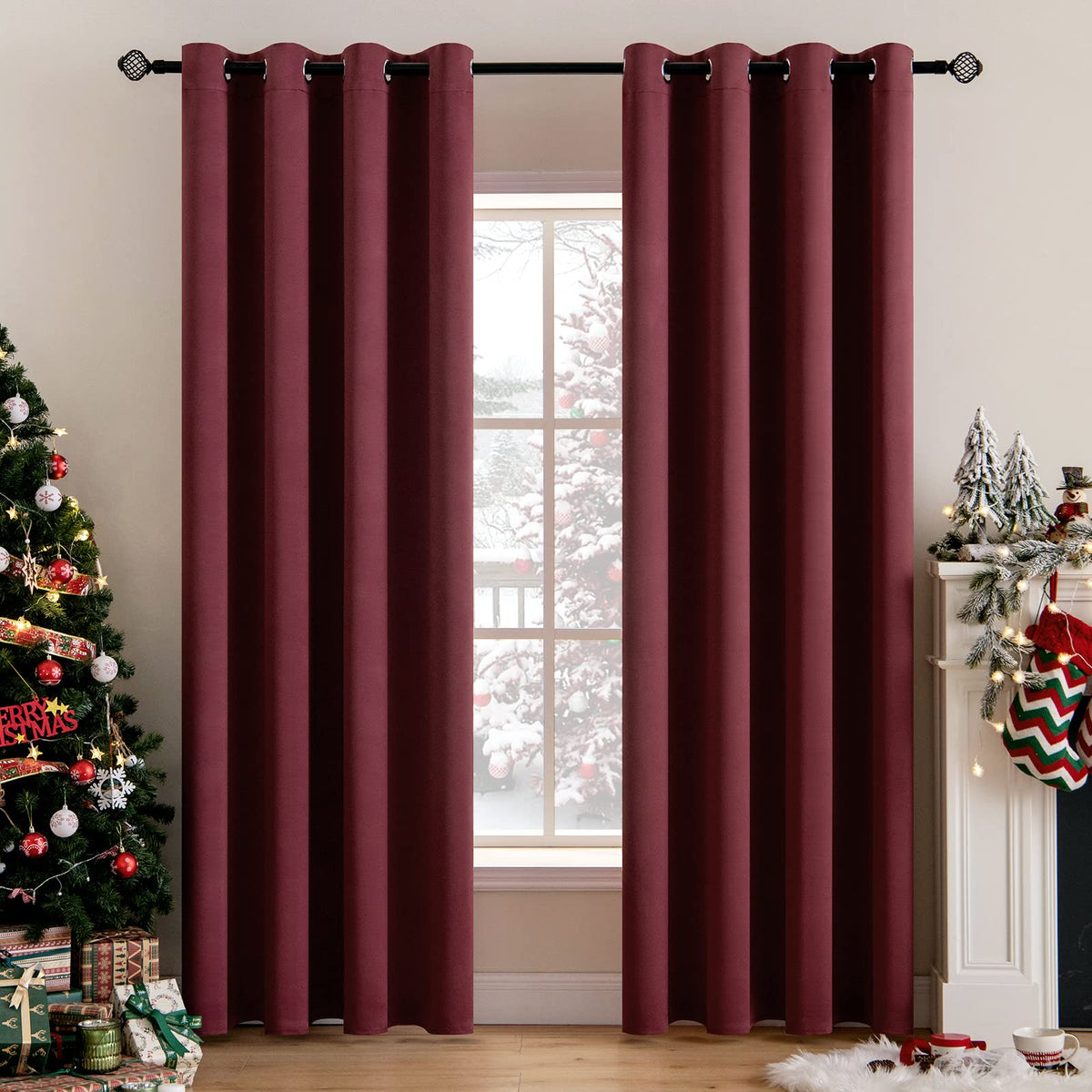 MIULEE Beige Blackout Bedroom Curtains 63 Inch Long Light Blocking