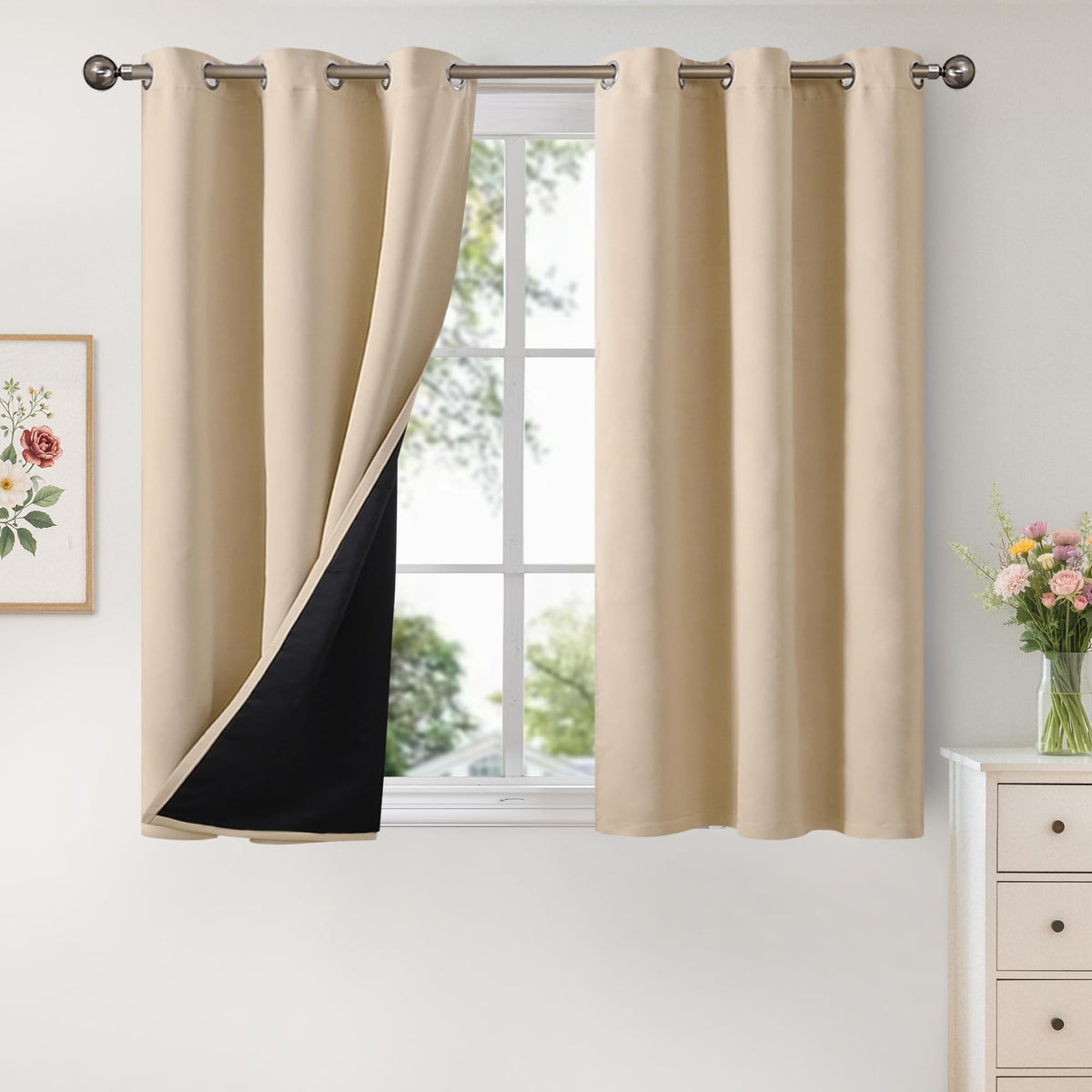 YoungsTex White Linen Blackout Curtains 63 Inch Length for Bedroom 2 Panels