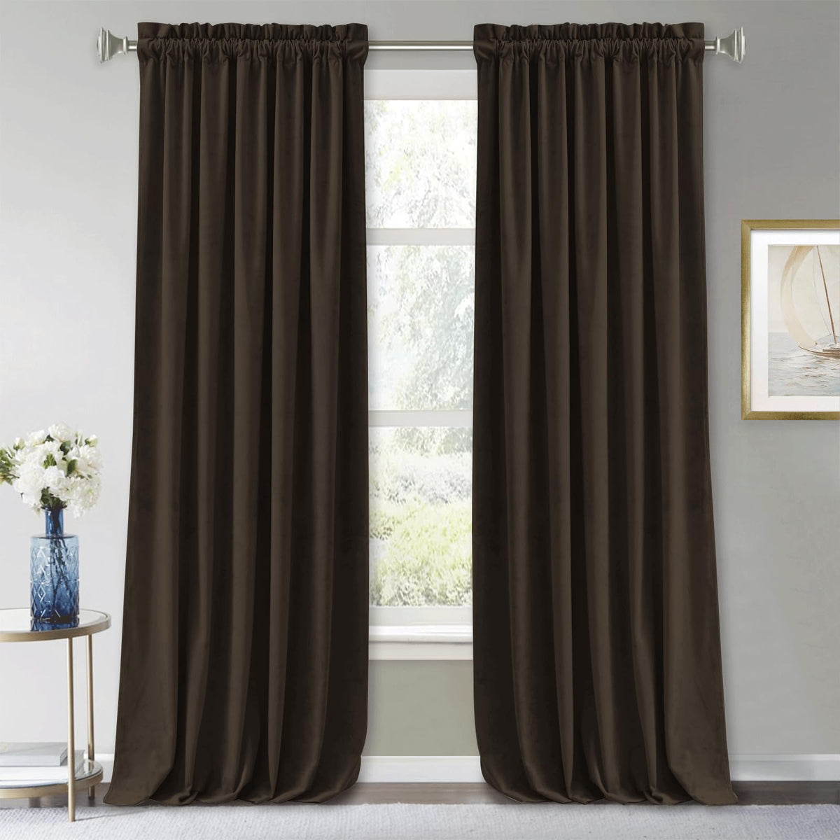 RYB HOME Green Velvet Blackout Curtains 84 inches for Bedroom Living Room