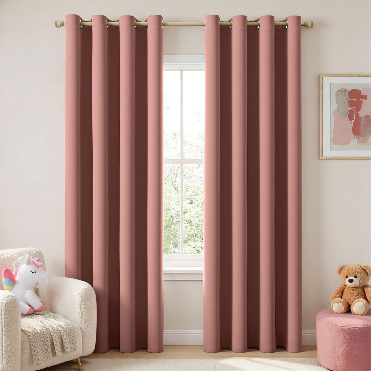 MIULEE Beige Blackout Bedroom Curtains 63 Inch Long Light Blocking