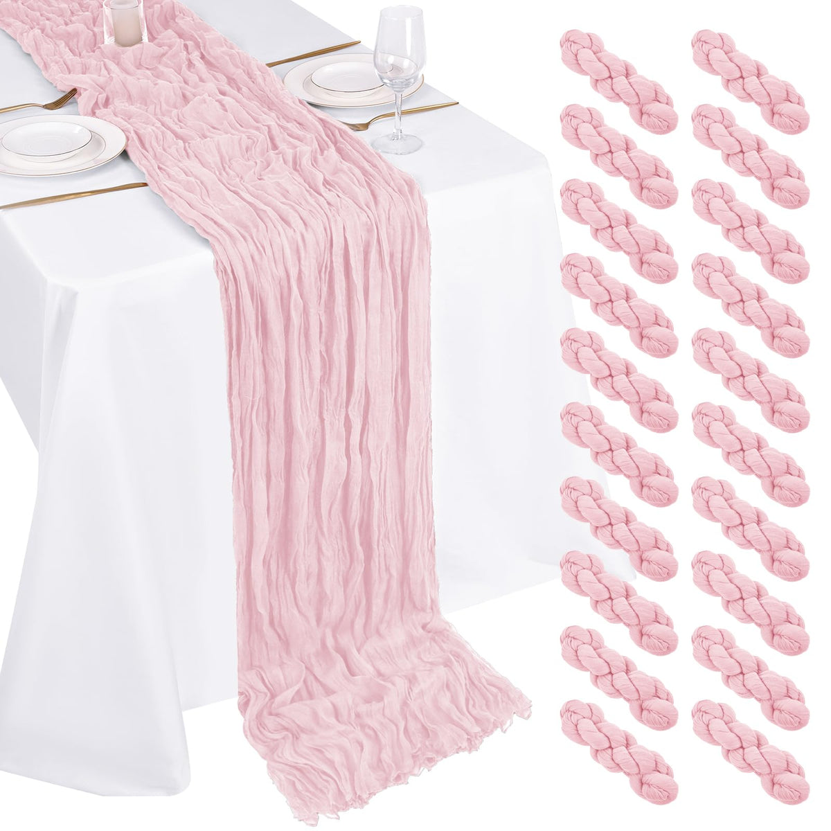 10 Pack Beige Cheesecloth Table Runner 17x108 Inch Semi Sheer Boho Gauze Cheese Cloth Table Runners, for Wedding Bridal Shower Birthday Party Home Decor Garden Farmhouse