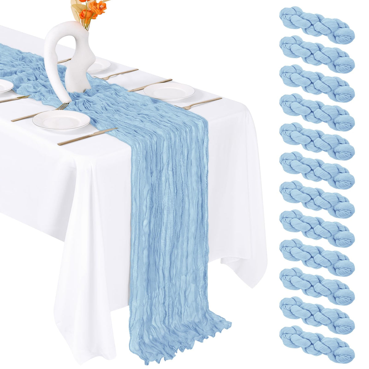 12 Pack Emerald Green Cheesecloth Table Runner 20 x 120 Inch Gauze Table Runner Fabric Semi Sheer Cheese Cloth Table Decor Bulk for Rustic Romantic Wedding Baby Shower Party Table Decoration