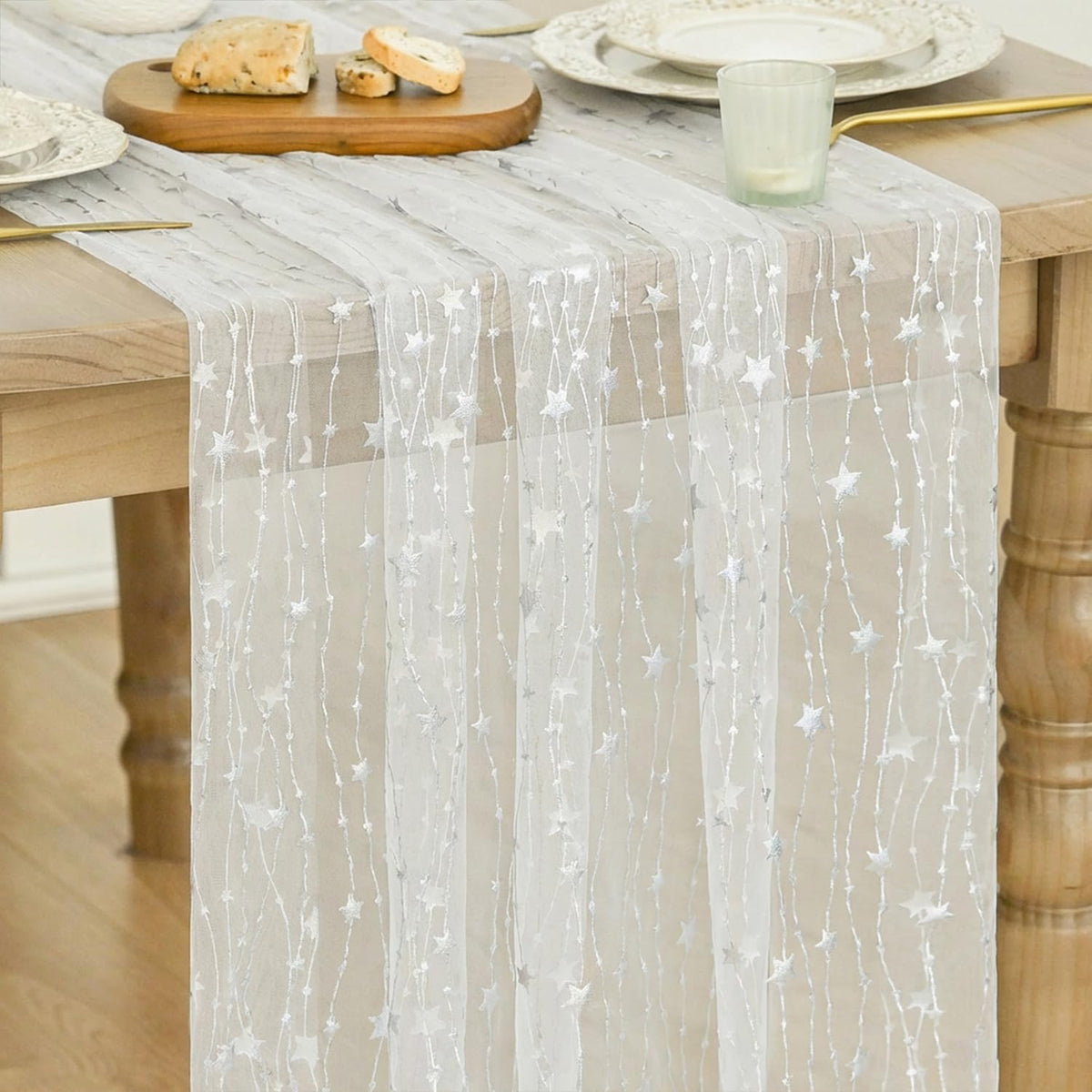 Artoid Mode Stars Pink Gauze Table Runner 10FT, Glitter Metallic Foil Sheer Dining Wedding Anniversary Holiday Birthday Table Decor for Home Party