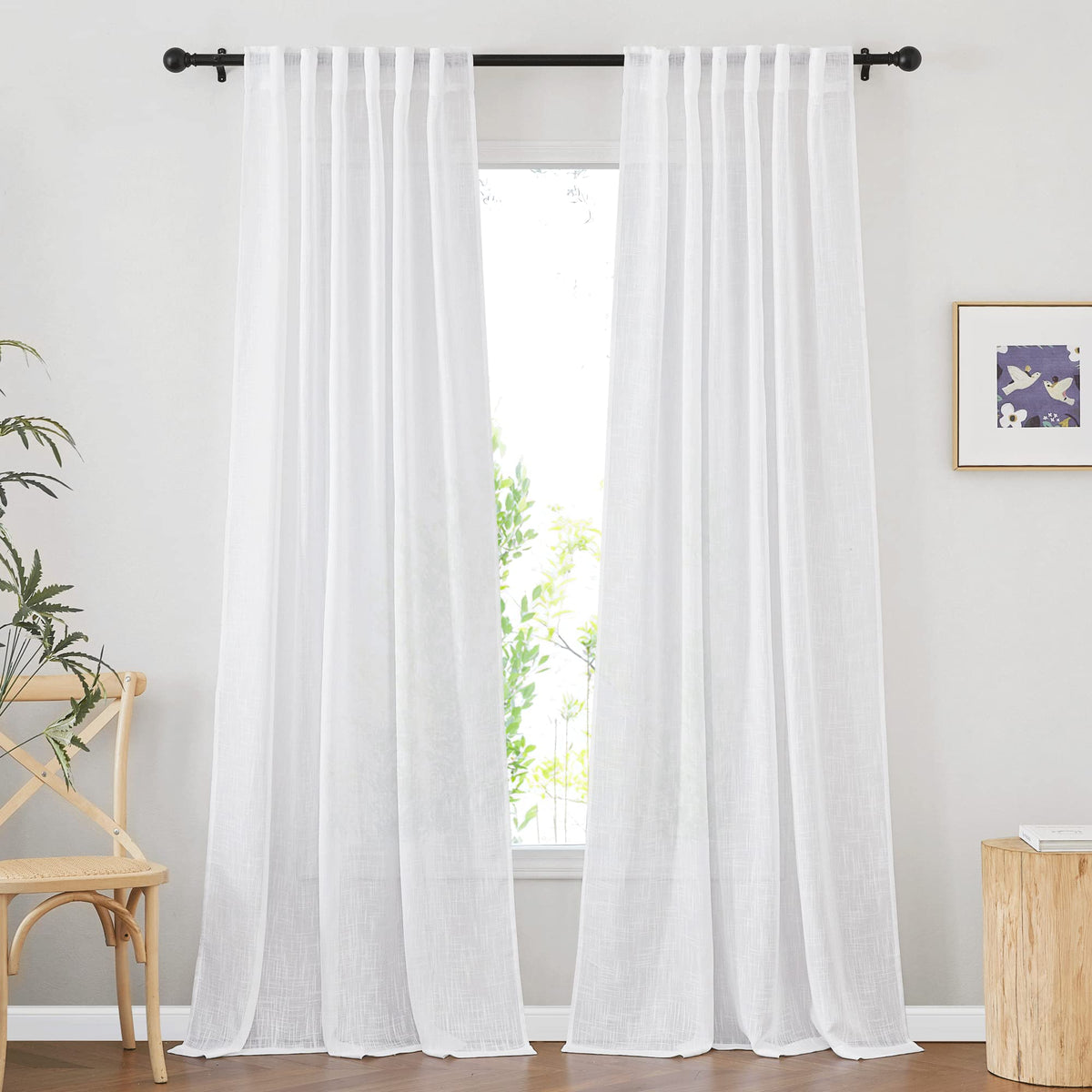 NICETOWN Natural Linen Curtains 70 Inches Length, 2 Panels, W37 x L70