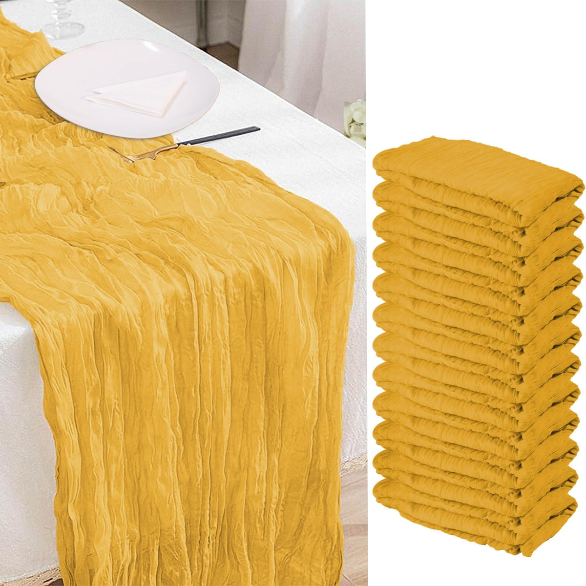 12 Pack Beige Cheesecloth Table Runner, 35x120 Inch Summer Gauze Cheese Cloth Table Runners 10 FT Beige Table Runner for Wedding Baby Shower Birthday Party Table Decors