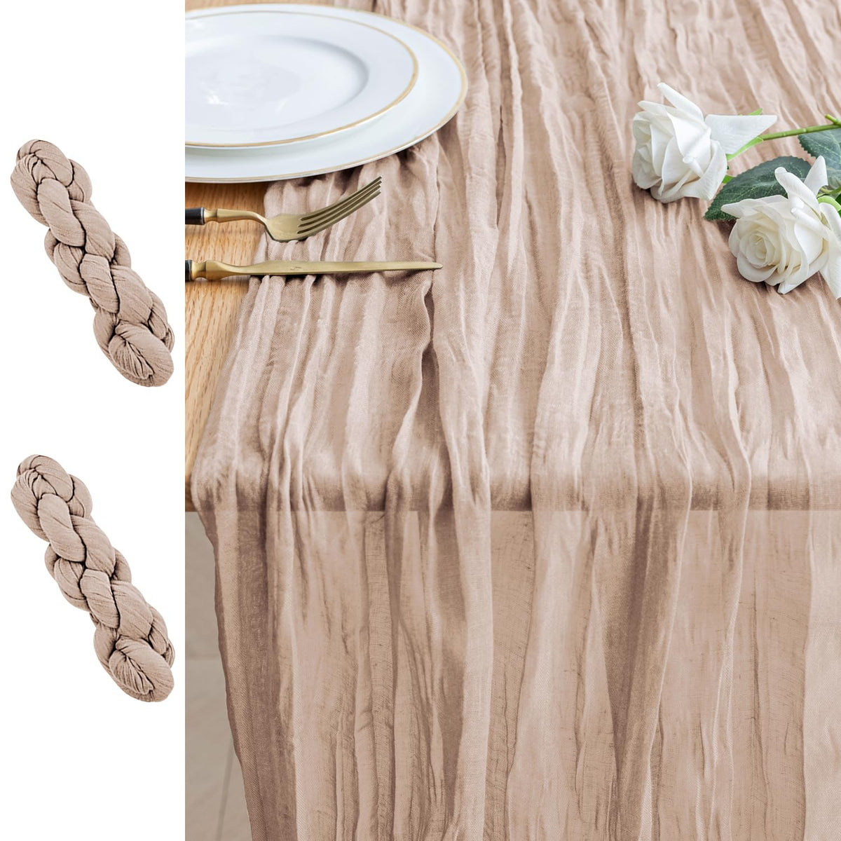 Cheesecloth Table Runner 10FT Blushing Pink Boho Gauze Sheer Runners