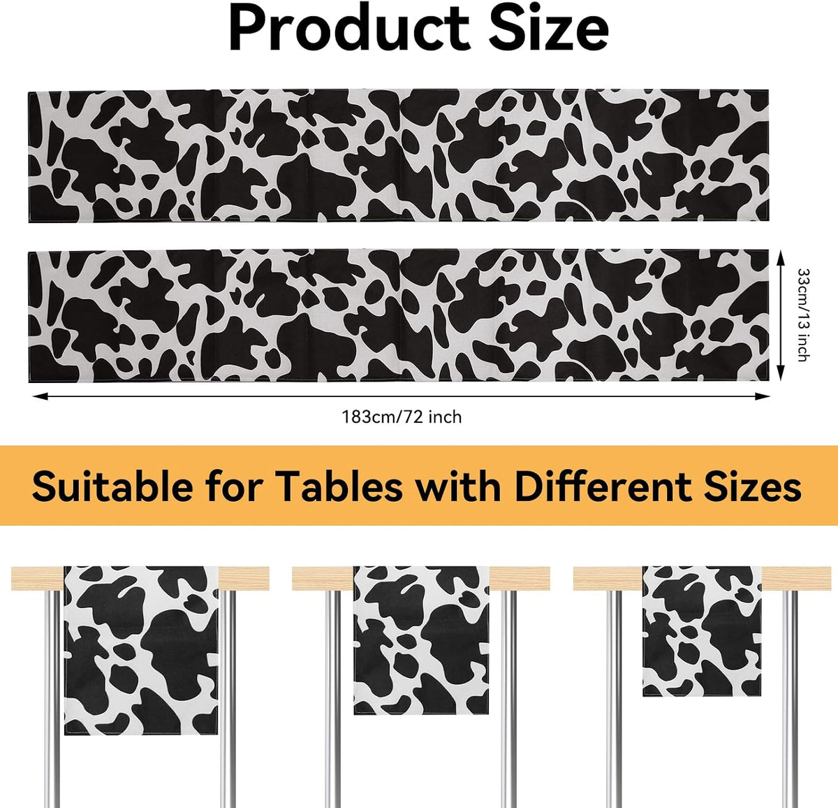 5 Pcs Linen Cow Print Table Runner Black and White Farm Cow Print Tablecloth Western Barnyard Cowboy Themed Table Cloths for Birthday Party Decorations Home Kitchen Supplies ( 13 x 72 in)