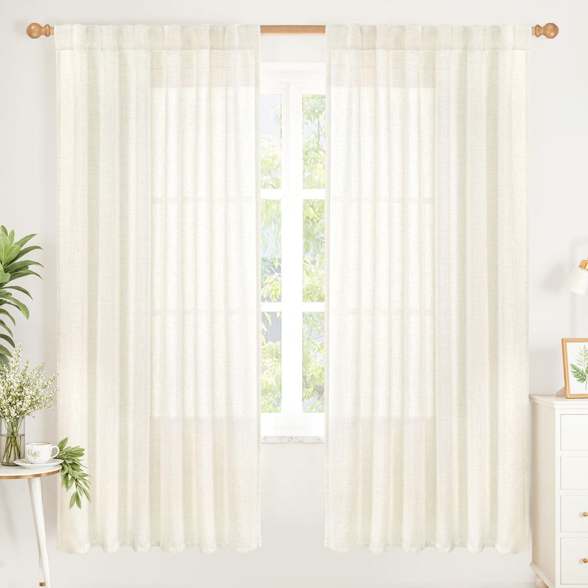 YoungsTex Linen Semi Sheer Curtains 72 Inch Length, Light Filtering Drapes