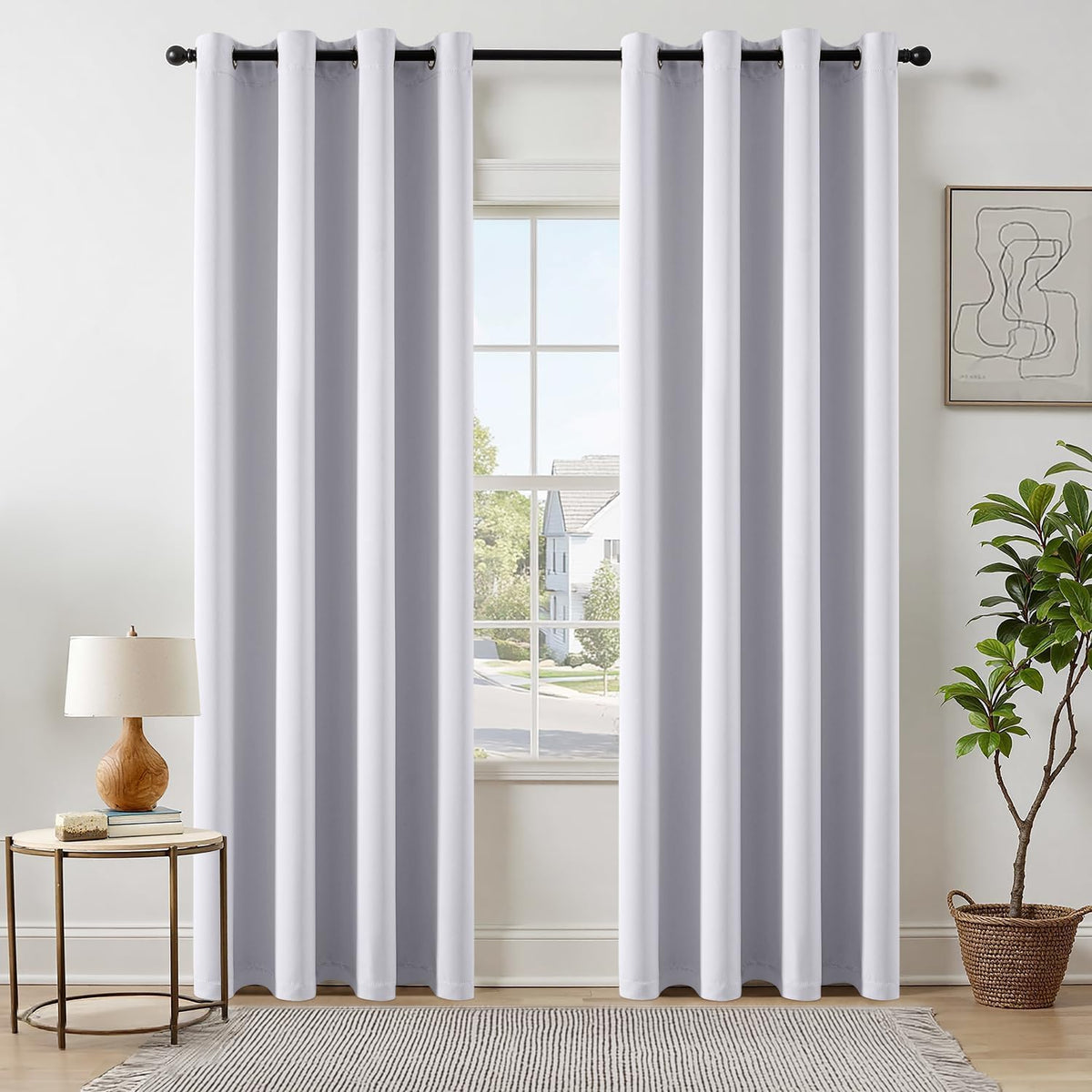 MIULEE Beige Blackout Bedroom Curtains 63 Inch Long Light Blocking