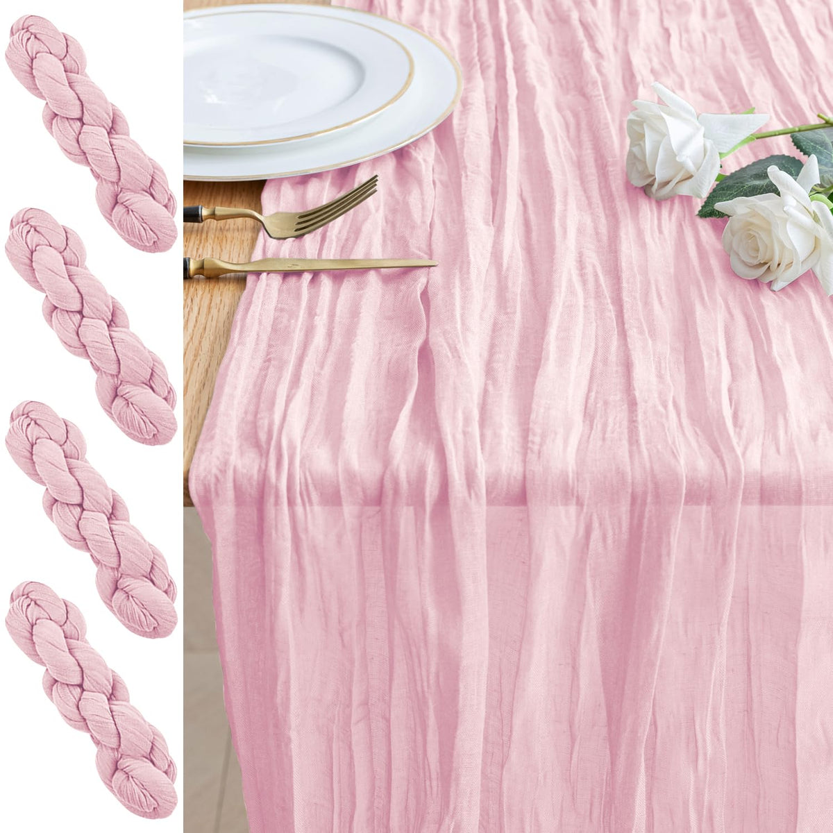 Cheesecloth Table Runner 10FT Blushing Pink Boho Gauze Sheer Runners