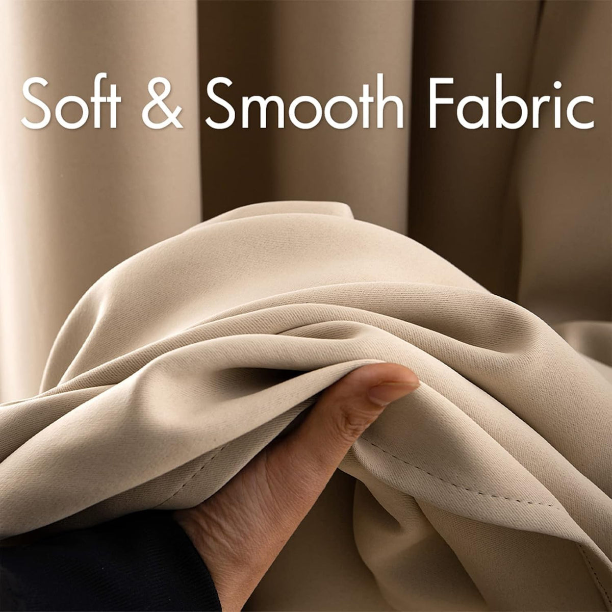 MIULEE Beige Blackout Bedroom Curtains 63 Inch Long Light Blocking