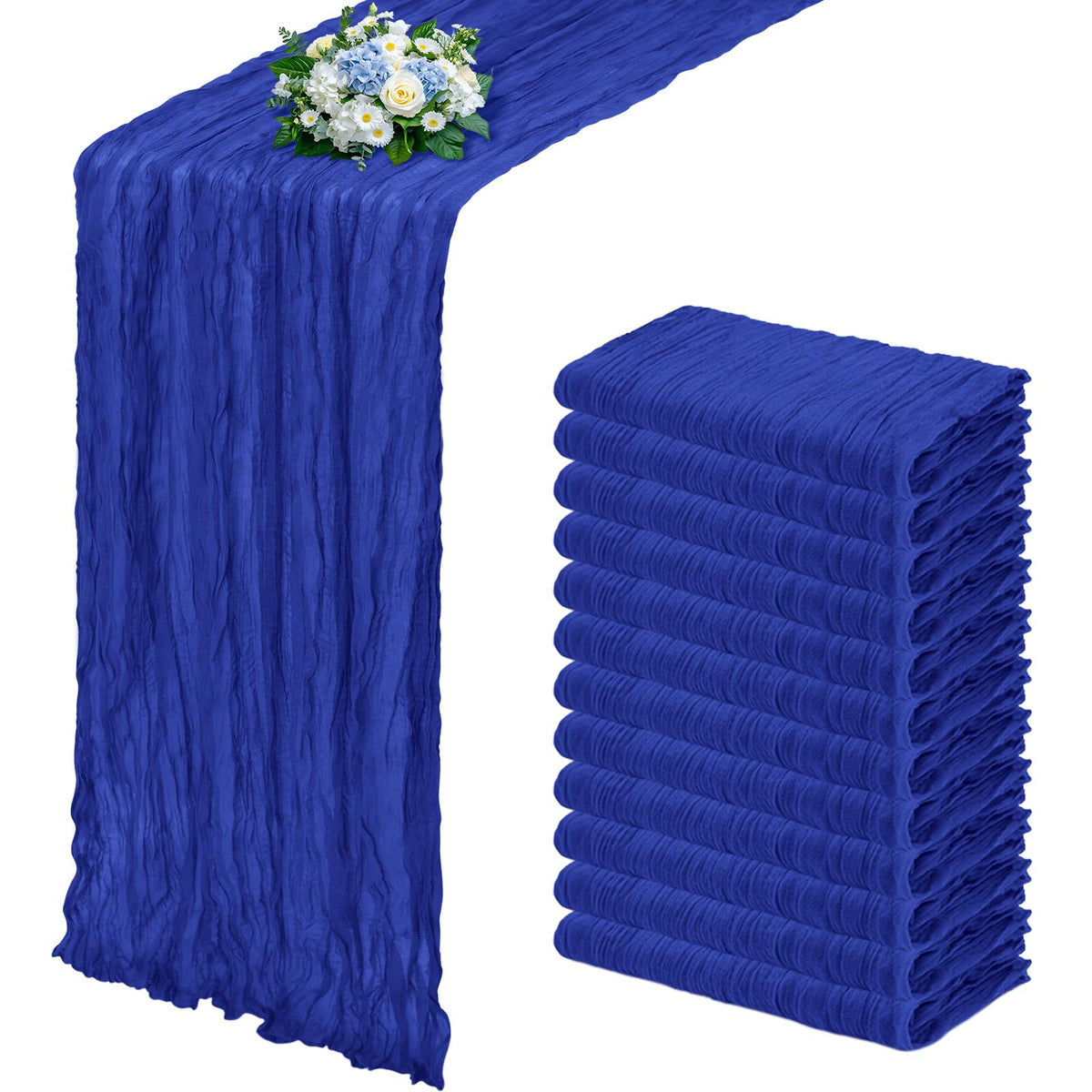12 Pack Dusty Blue Cheesecloth Table Runner 17x108 Inch Semi Sheer Boho Gauze Cheese Cloth Fabric Table Runners, for Wedding Party Baby Shower Birthday Home Decor Garden Farmhouse